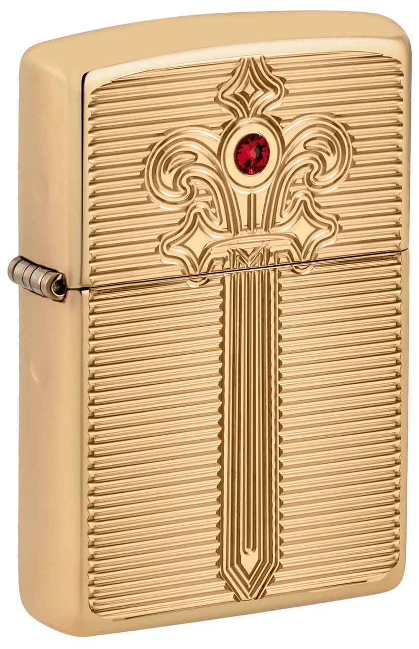 Zippo Royal Saber Design Ruby Crystal Armor High Polish Brass Deep Carve 46737