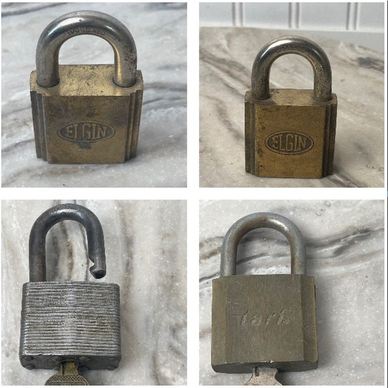 Vintage Padlock Lot of 4 Elgin Brass Tarf Master Lock No 5 Hardened Working Keys