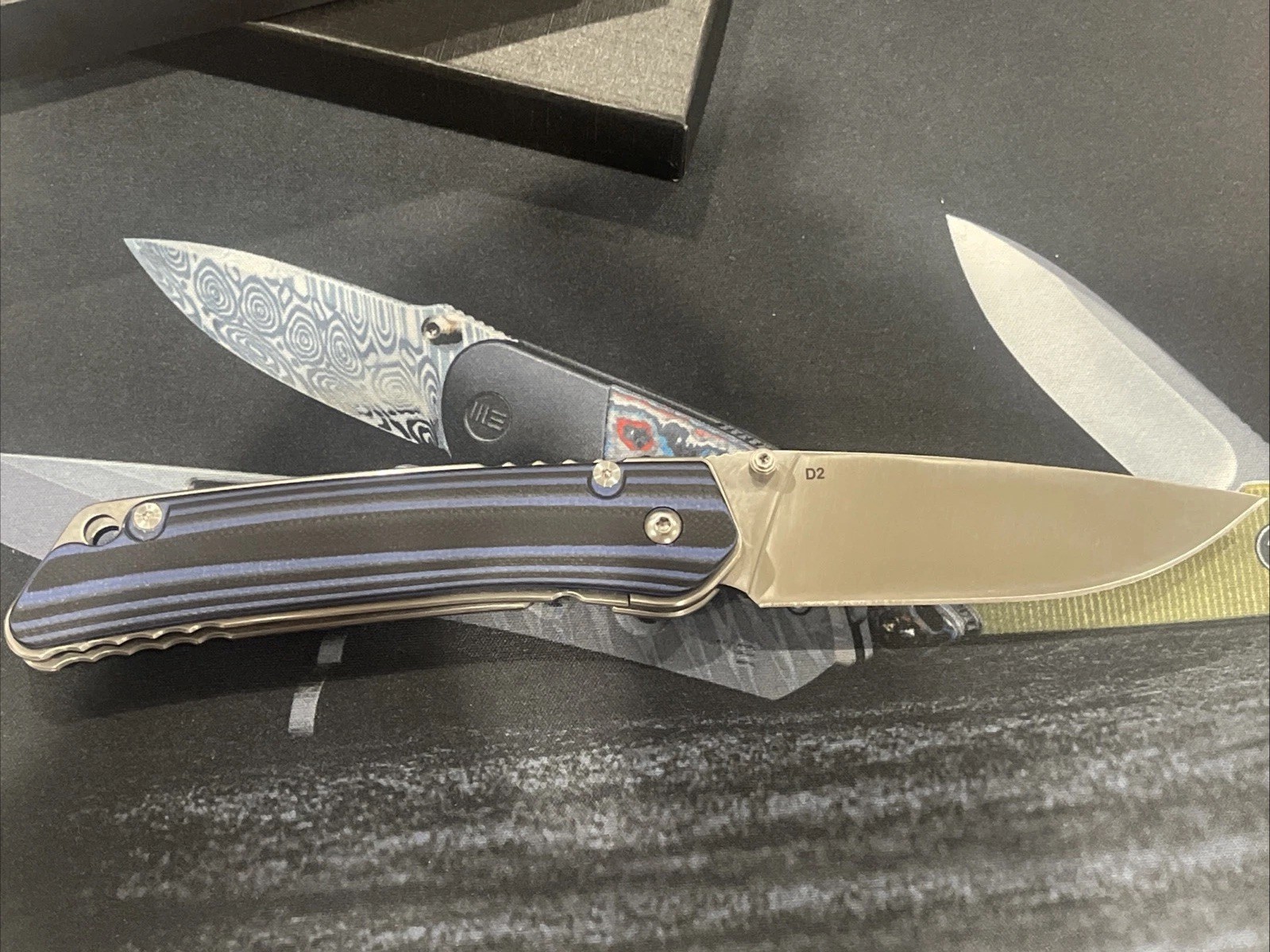 Black Blue Stripes wood handle  D2 Pocket Knife