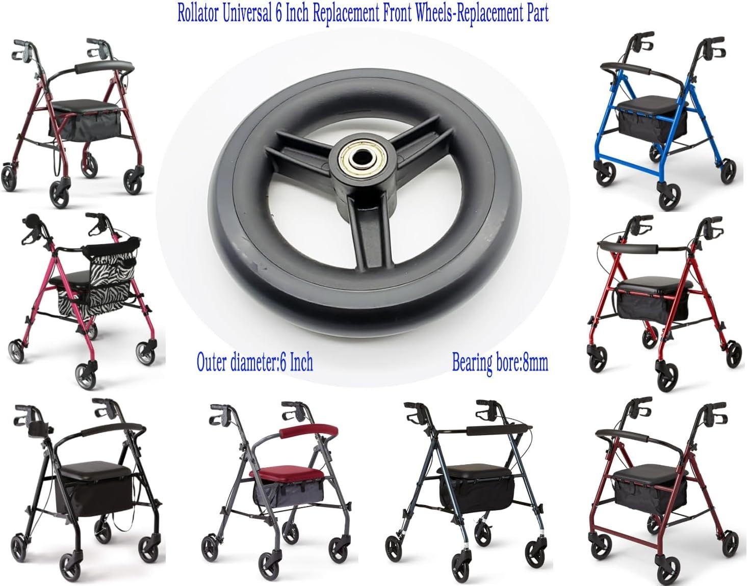 6-Inch Solid Rollator Replacement Wheels | Complete Assembly for Enhanced Safety