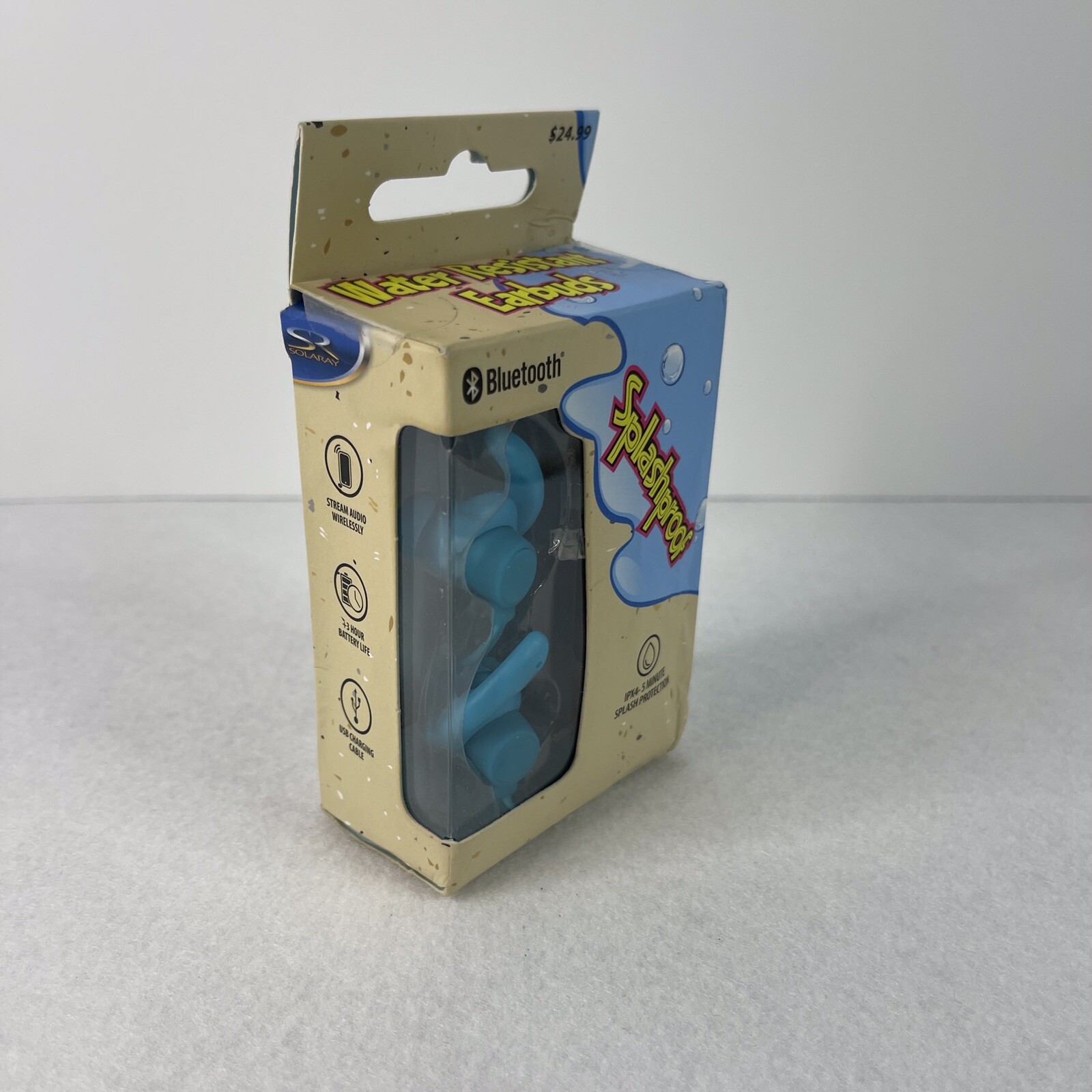 Solaray Water Resistant Earbuds Bluetooth Splashproof Call Answer Blue New