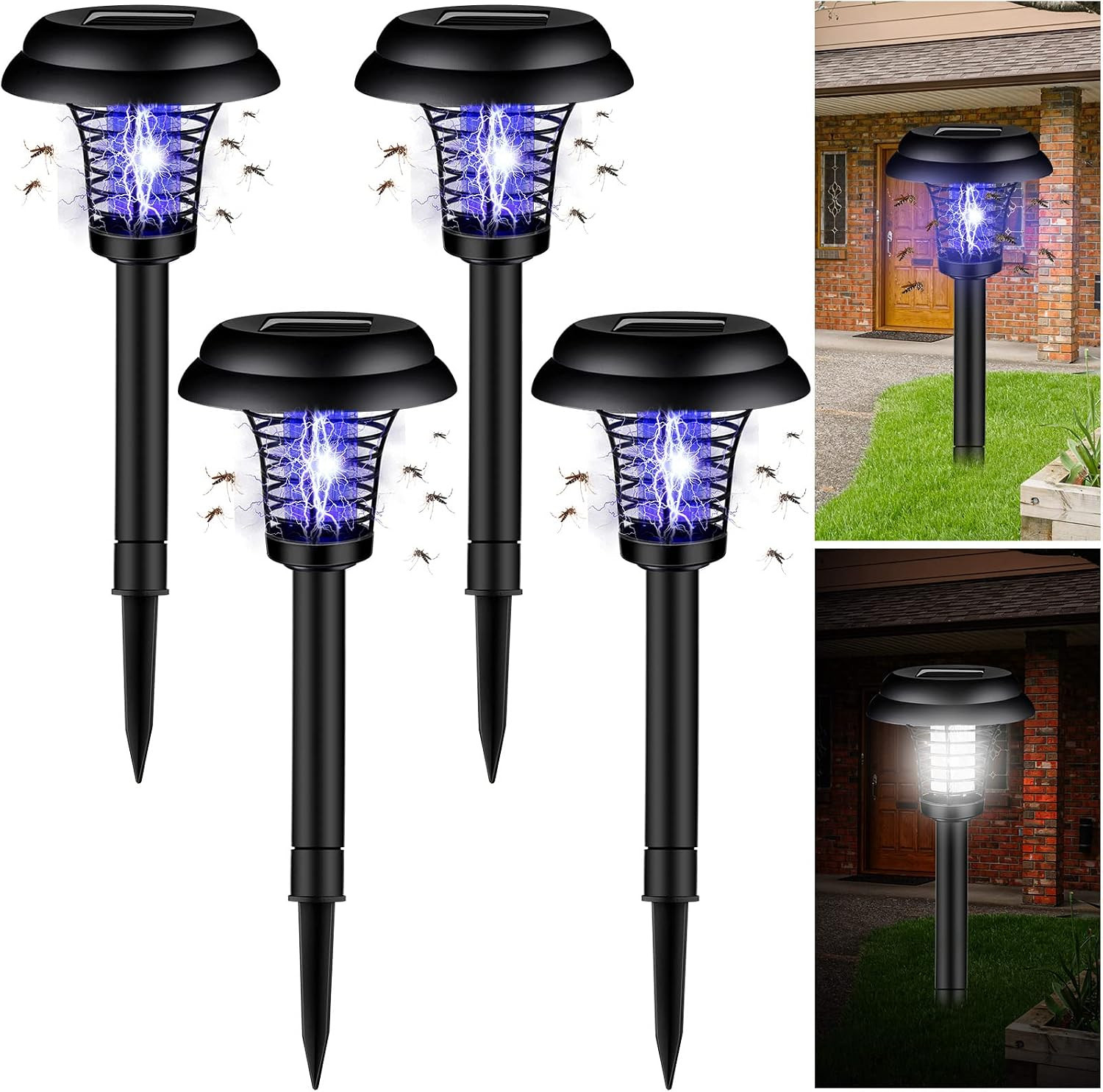4 Pcs Solar Bug Zapper Waterproof Outdoor Mosquito Zapper Killer and Lighting Re