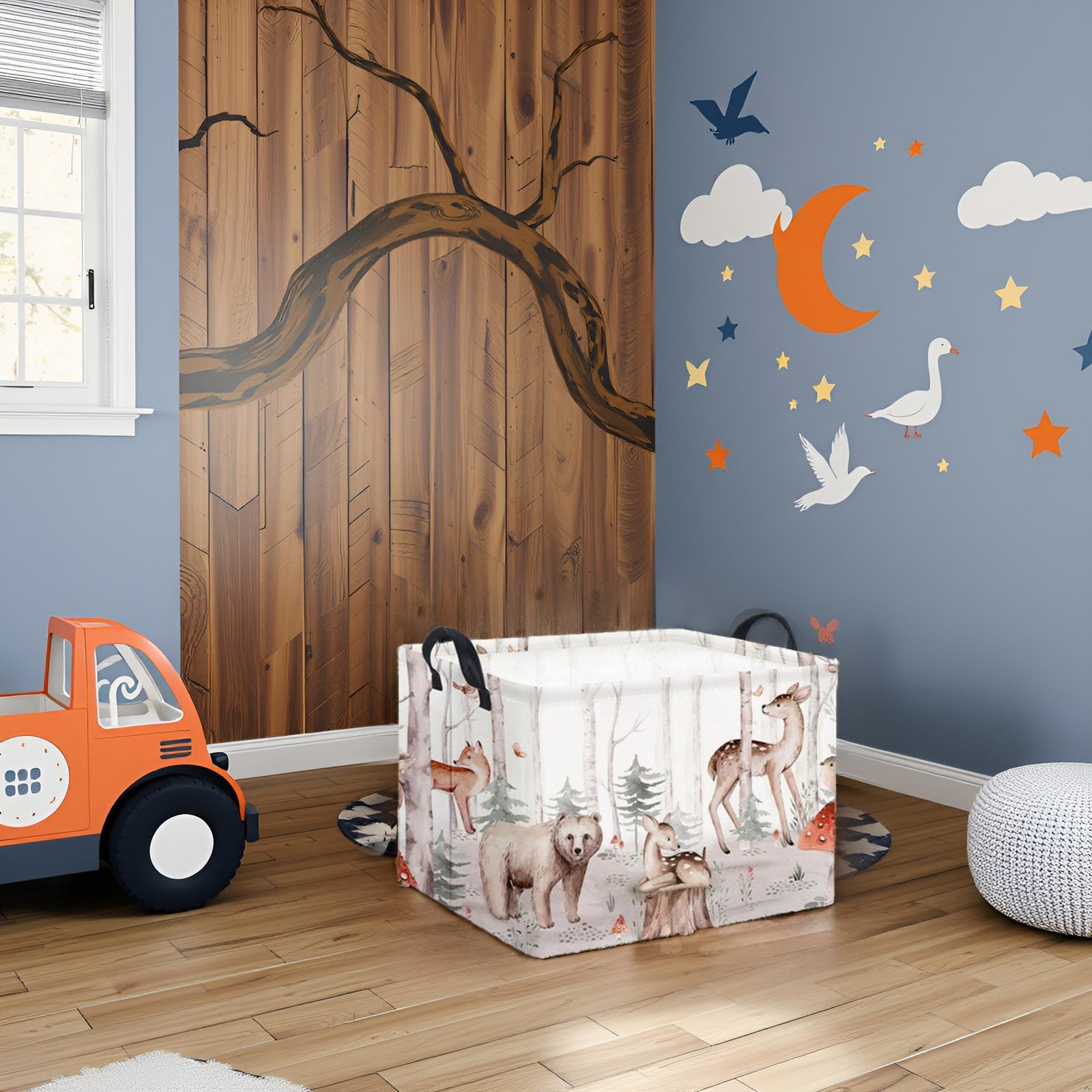 Rectangular Woodland Animal Basket Kids Baby Storage Basket Cute Storage Bin ...