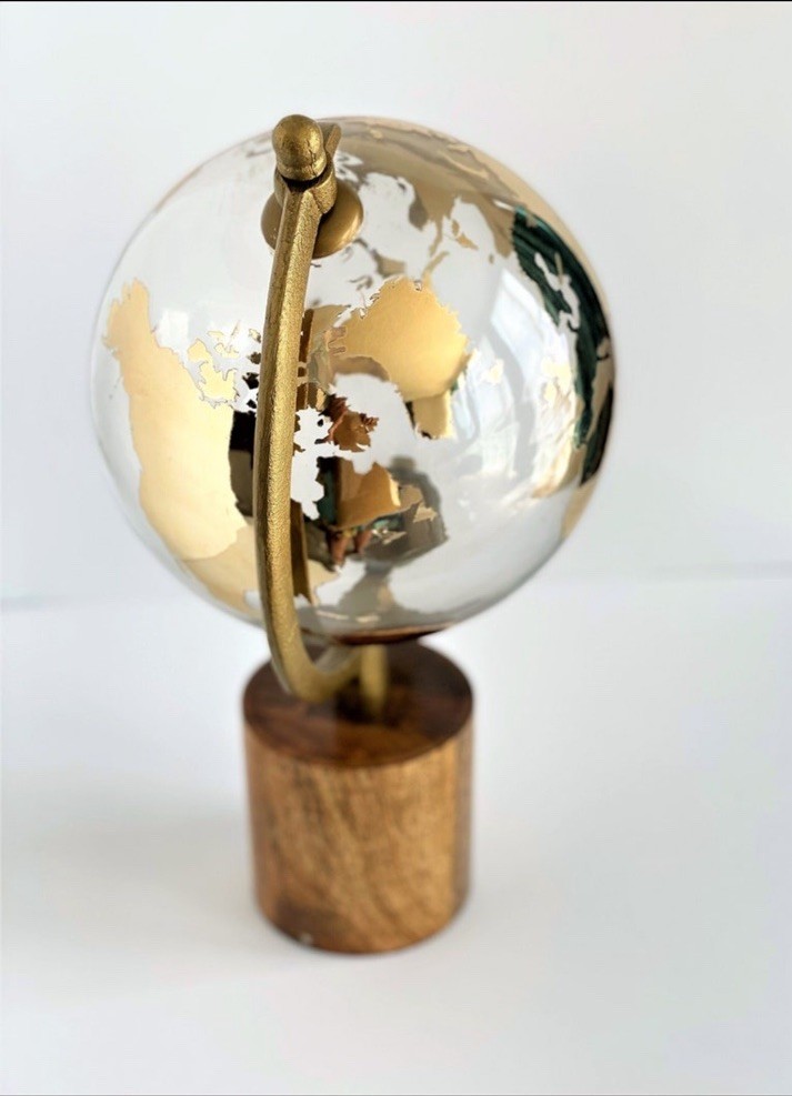 Modern And Elegance Mirrored silver globe with gold continents