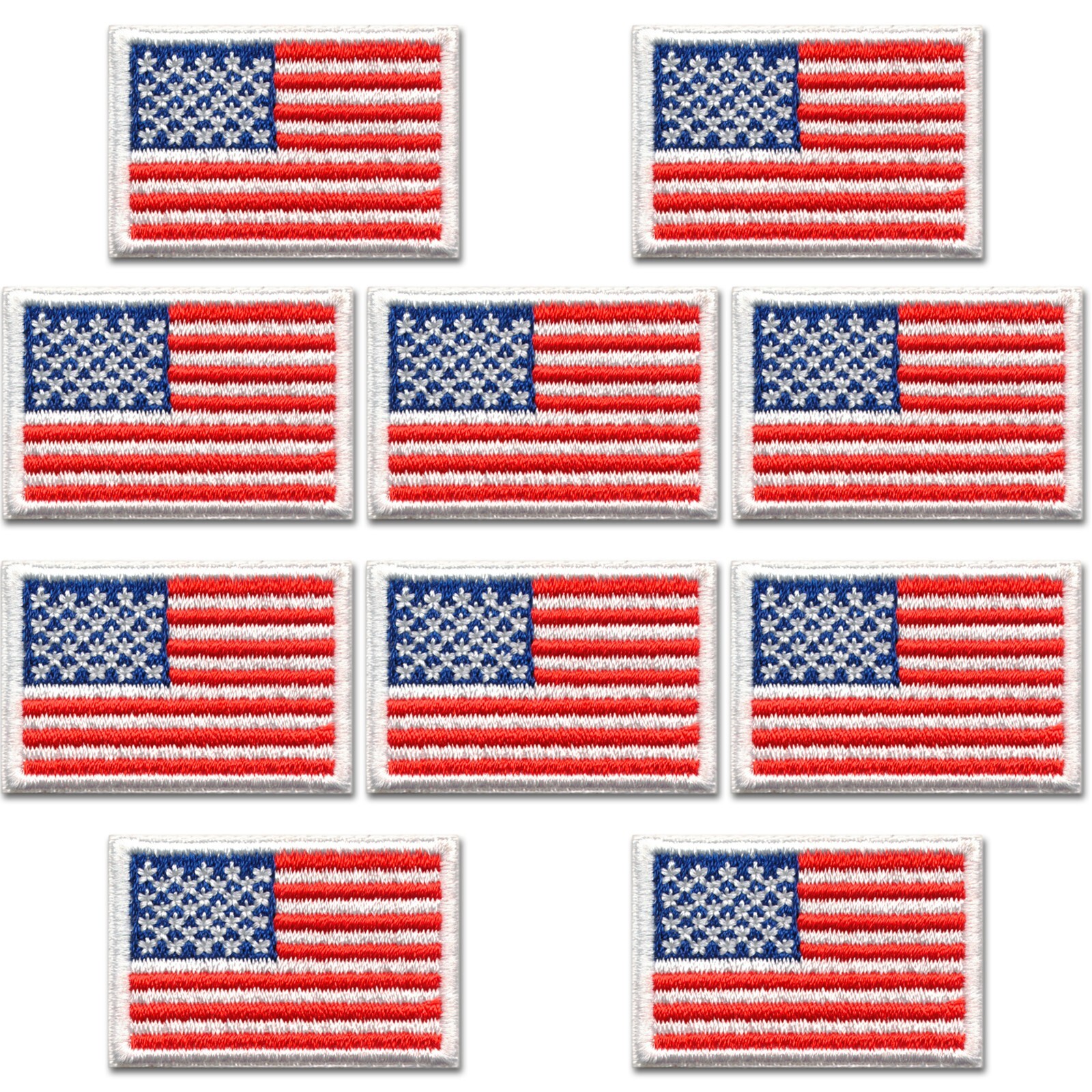 Flag Patches (10-Pack) USA Flag Embroidered Iron On Patch Applique - 1"