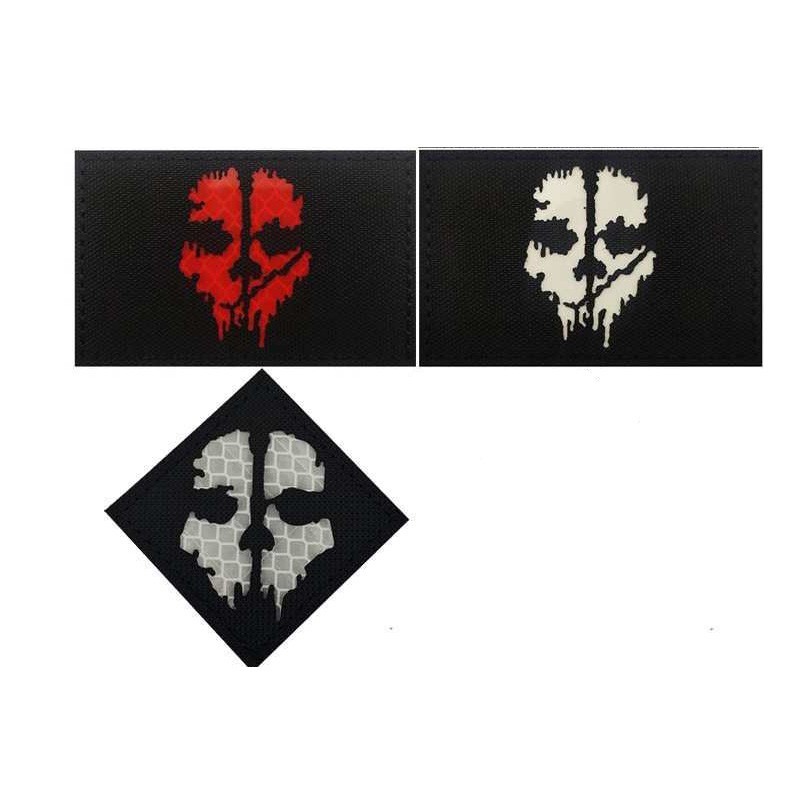 3Pcs REFLECTIVE IR Skull Call of Duty Ghost Shooters Military Hook Patch Glow