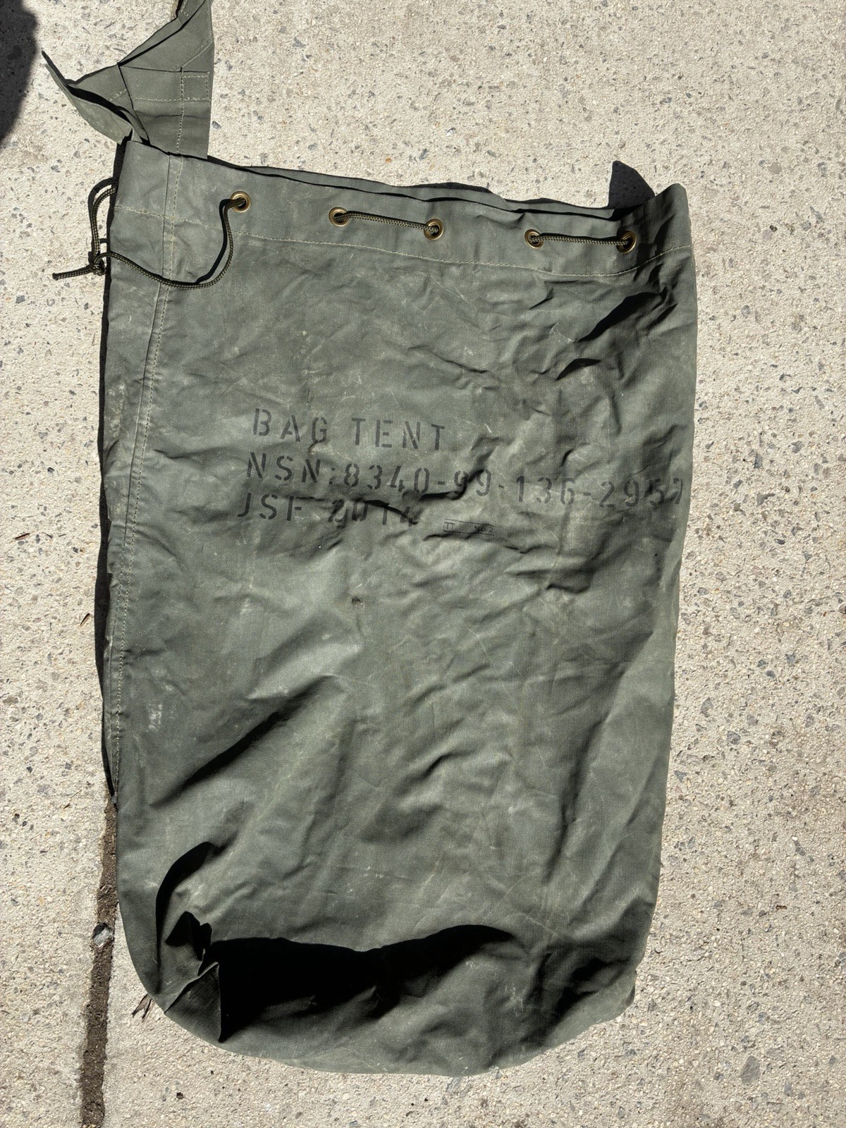Superb British Army Draw Cord Green Canvas Tent Bag Size In Photos