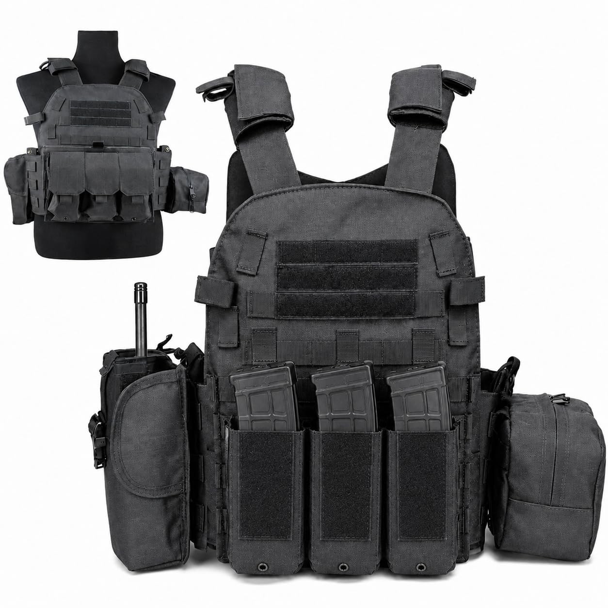 Tactical Vest for Airsoft & Paintball, Adjustable MOLLE Plate Carrier with Pa...