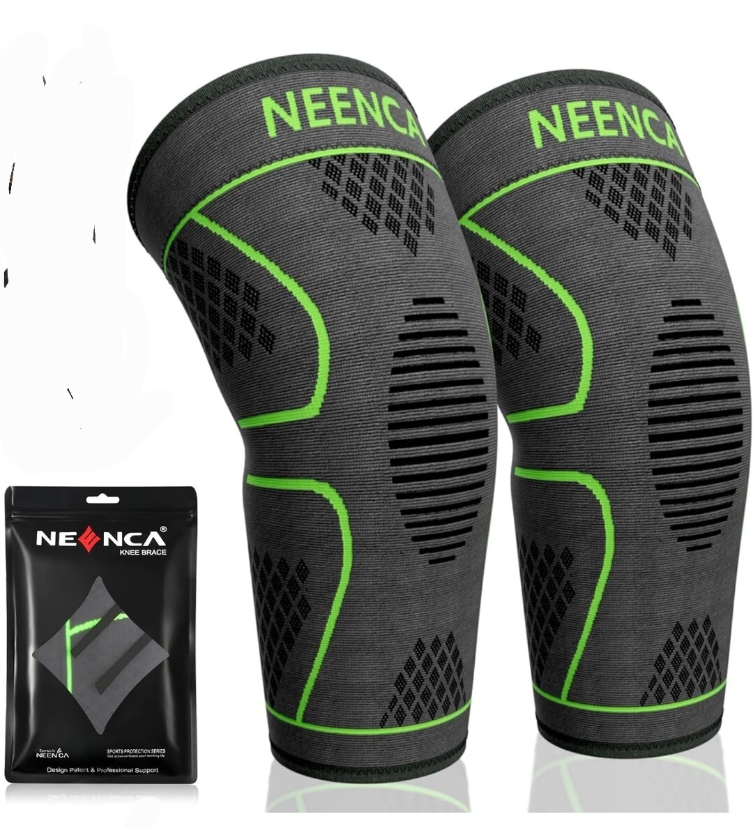 NEENCA 2 Pack Knee Brace Knee Compression Sleeve Support Size Small Green