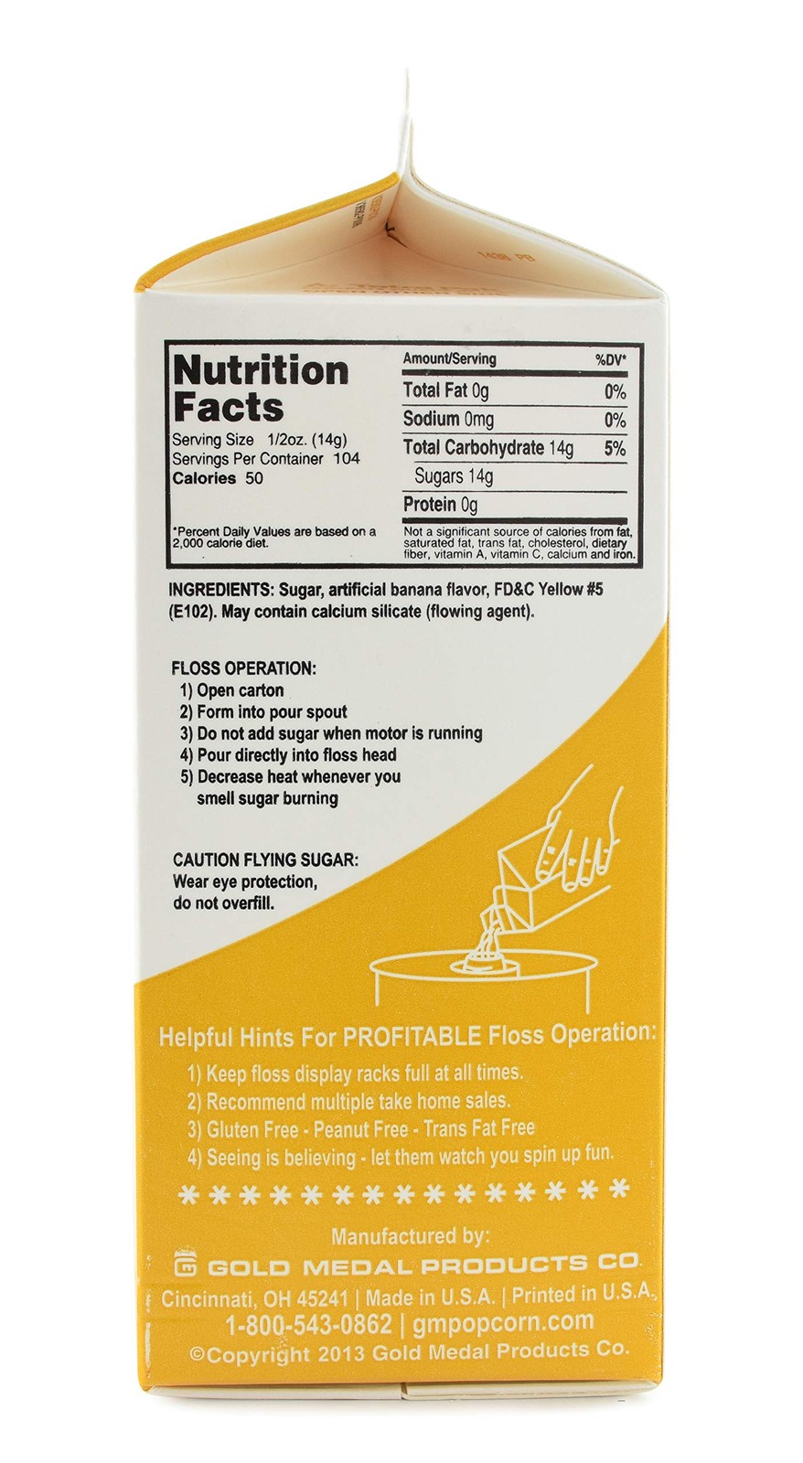 Gold Medal 3218 Banana Flossugar 3.25lb Carton for Cotton Candy & Desserts