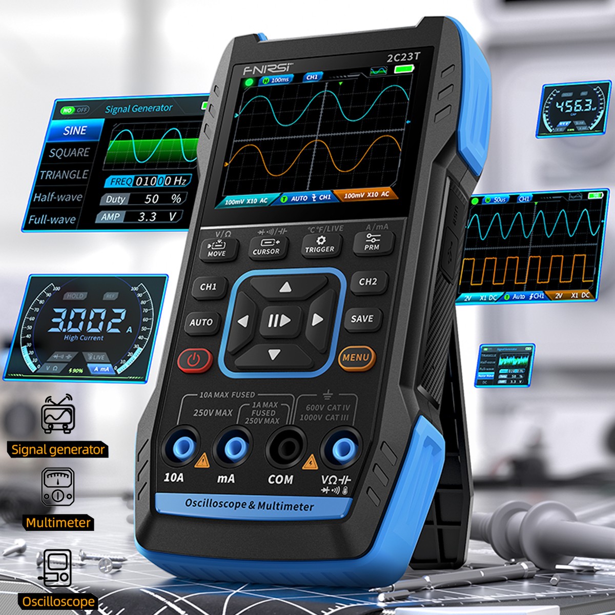 FNIRSI Function Signal Generator +2C23T Handheld Digital Oscilloscope Multimeter