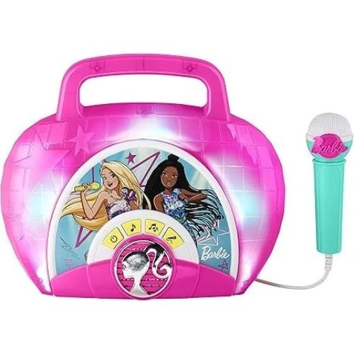 Barbie Sing-Along Portable Stereo Music Boombox Microphone Light Show S5