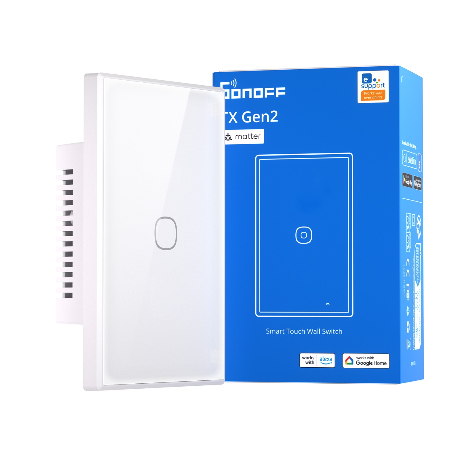 SONOFF TX Gen2 Wifi Switch,120 Type Night LED indicator, Smart Touch Wall Switch