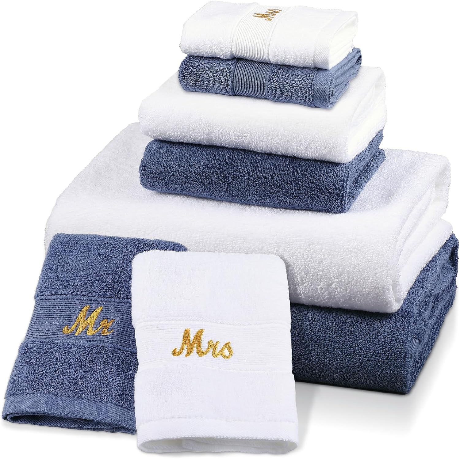 6 Pcs Mr and Mrs Themed Towel Set Honeymoon Gifts for Couples Bride Groom 100%