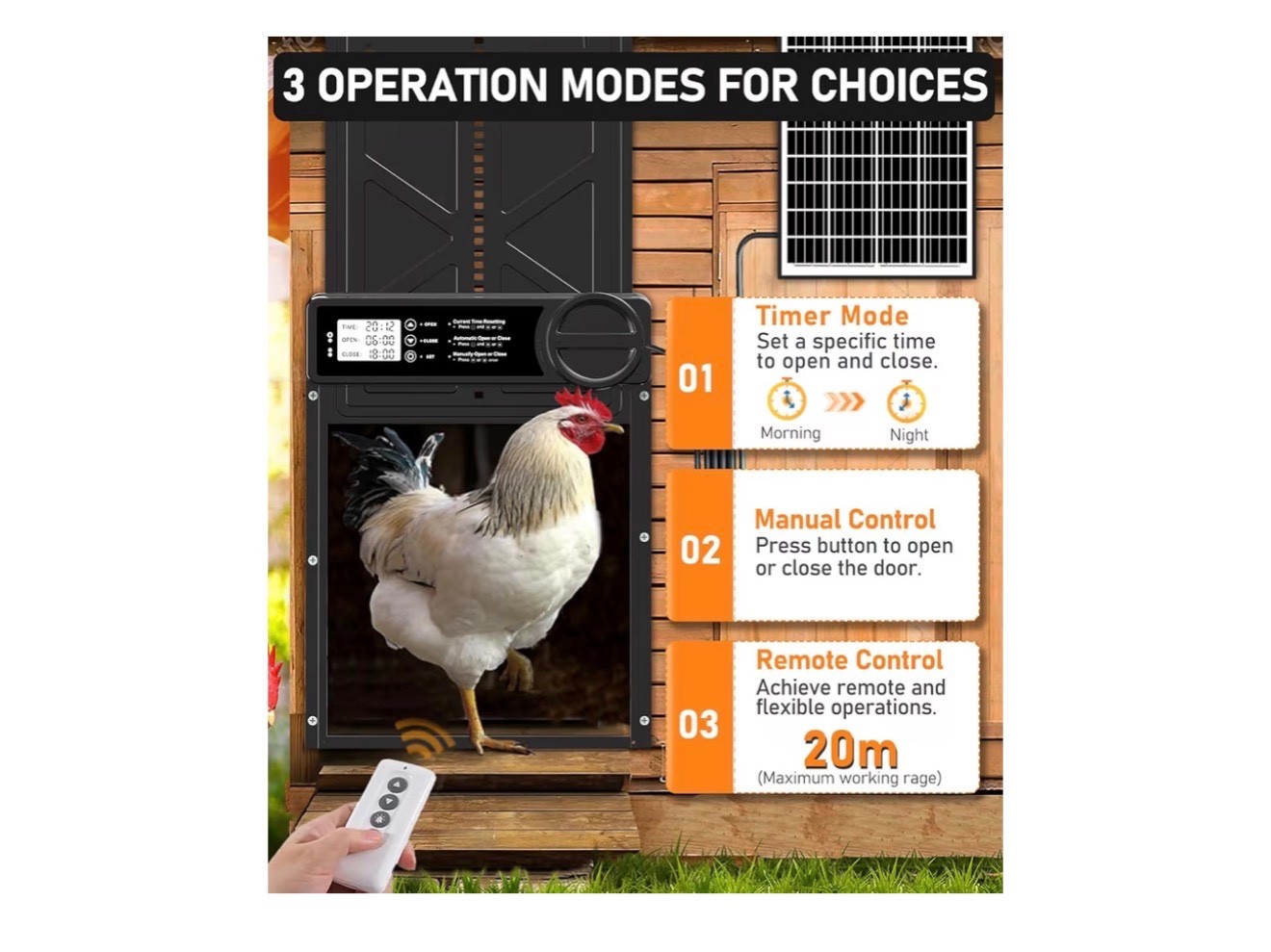 Extra Large Authomatic Solar Chicken Coop Door W/Timer & Remote Control