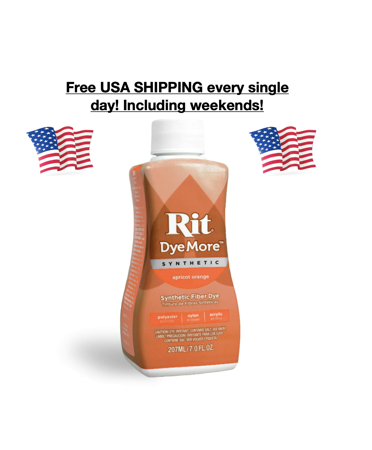 New Rit DyeMore Synthetic Fiber Dye Apricot Orange Polyester Nylon Acrylic 7 oz