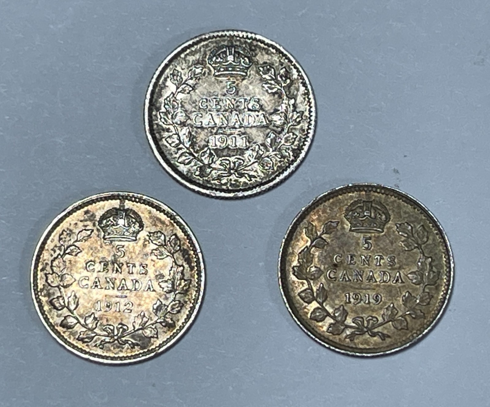Canada 1911, 1912 & 1919 5C (#2810) XF 3pcs