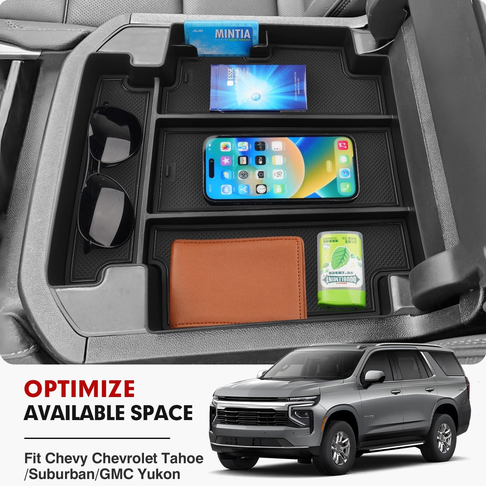 Autorder Center Console Organizer for 2021-2026 Chevy Chevrolet Tahoe/Suburba...