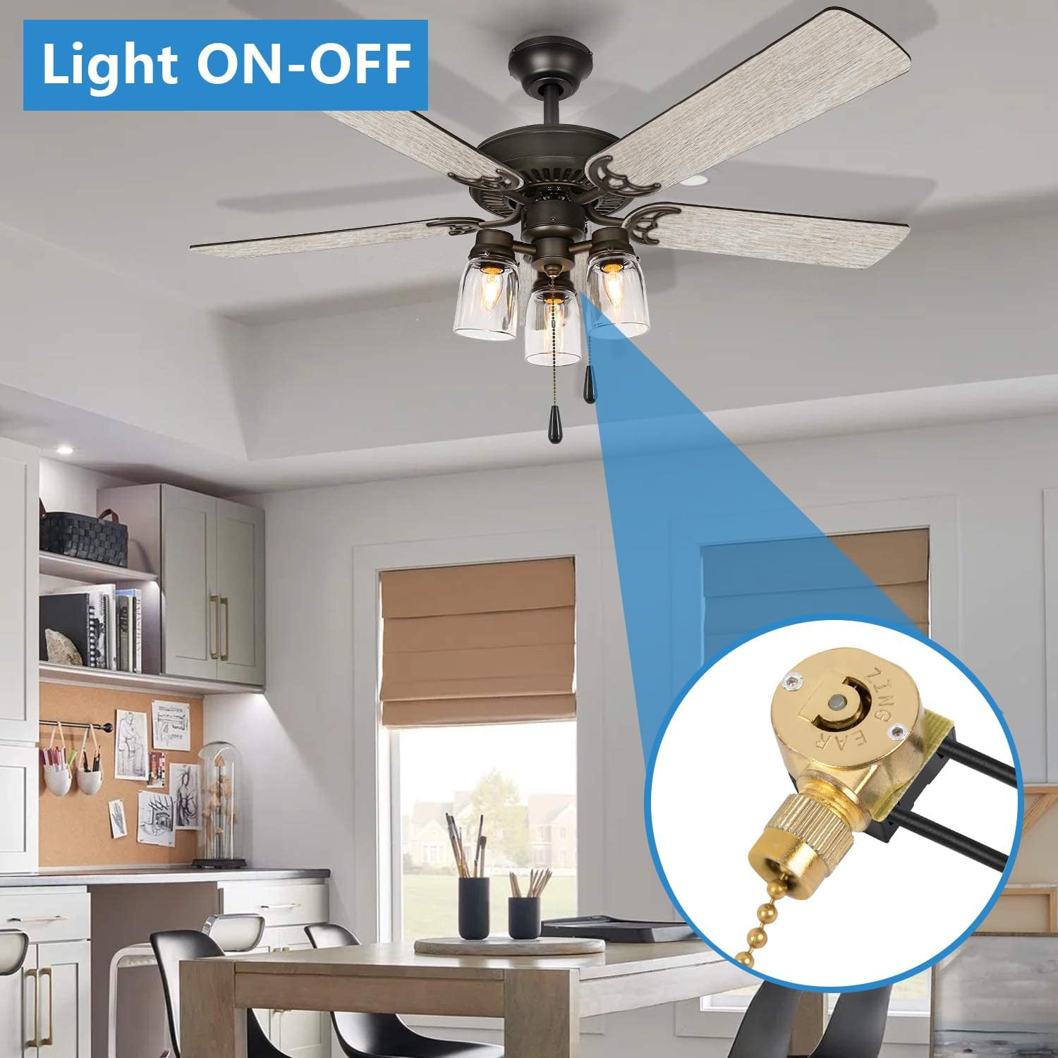 Ceiling Fan Switch Zing Ear ZE-109M Pull Chain Switch On/Off Light Switch Compat