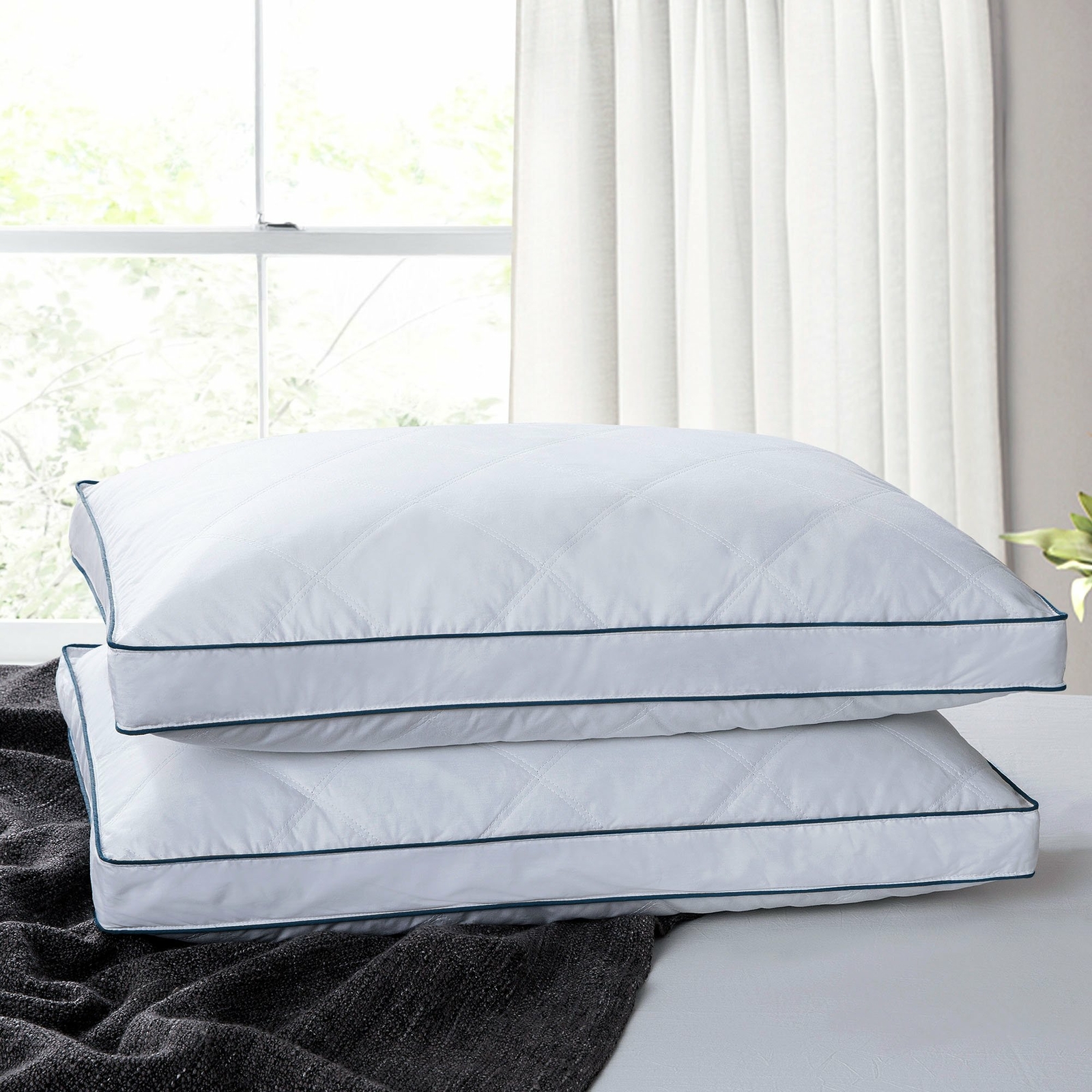Soft Set of 2 Down Feather Bed Pillows Gusseted King Size Pillow or Queen
