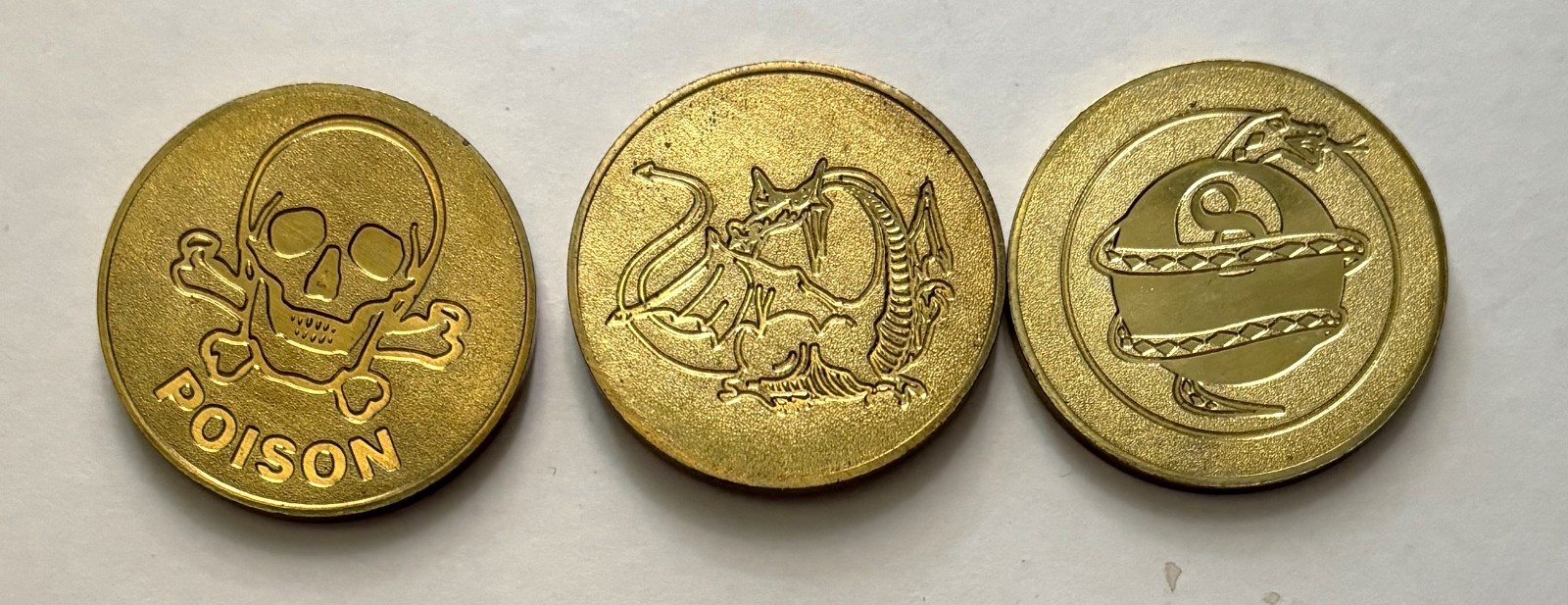 3  1995 SLAMMER  BRASS ROUND  8-BALL SKELATON   DRAGON  VINTAGE NEW
