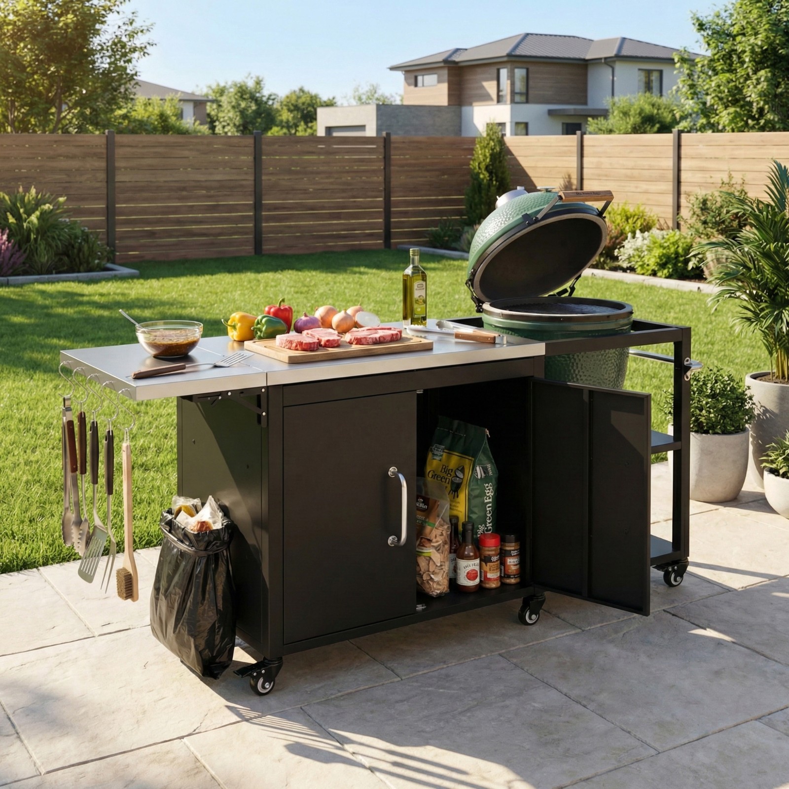 76.6" Outdoor Large Grill Cart w/Storage Cabinet,Kitchen Island BBQ Grill Table