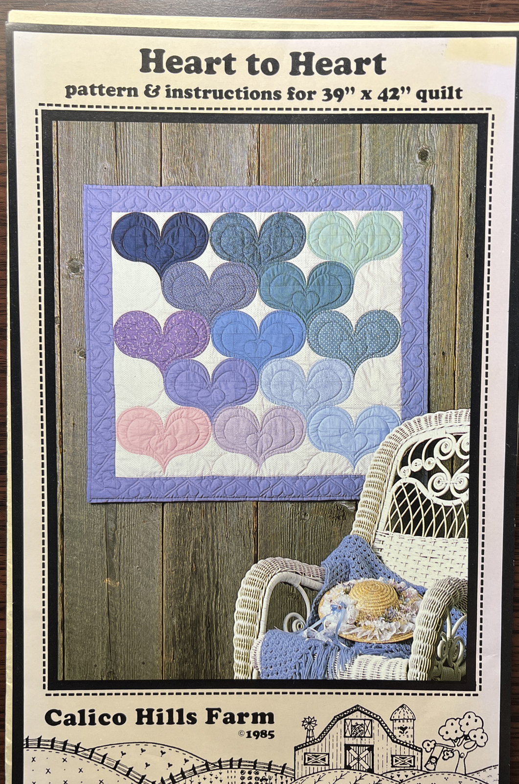CALICO HILLS FARM HEART TO HEART 39" X 42" QUILT PATTERN Uncut Factory Fold