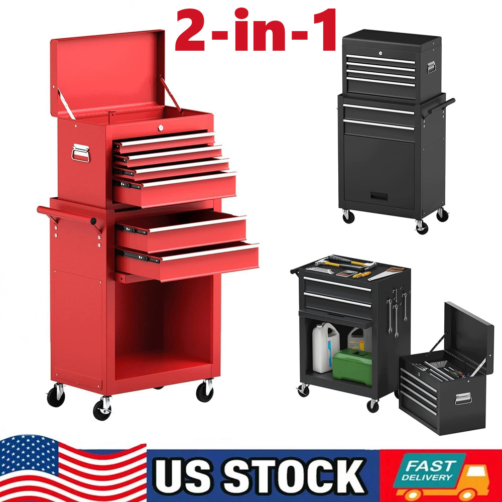 6 Drawers Rolling Tool Chest Tool Box Lockable Tool Storage Cabinet 2-IN-1