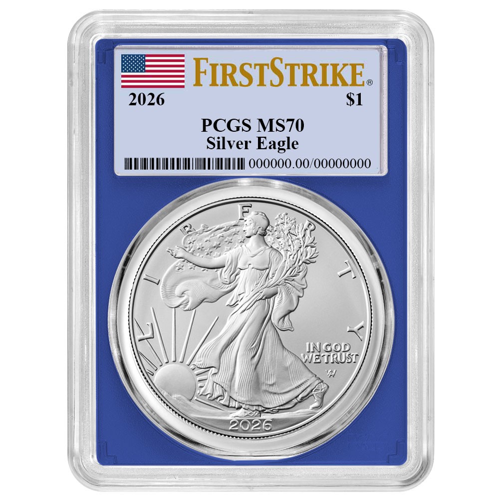 2026 $1 American Silver Eagle PCGS MS70 FS Flag Label Blue Frame