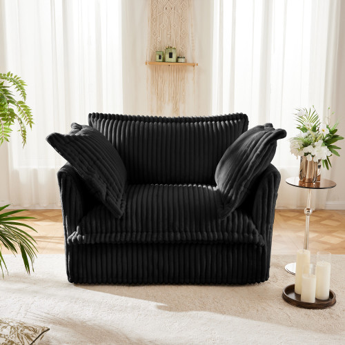 Slip-covered Armchair with 1 Big Back Cushion and 2 Big Toss Pillows Corduroy