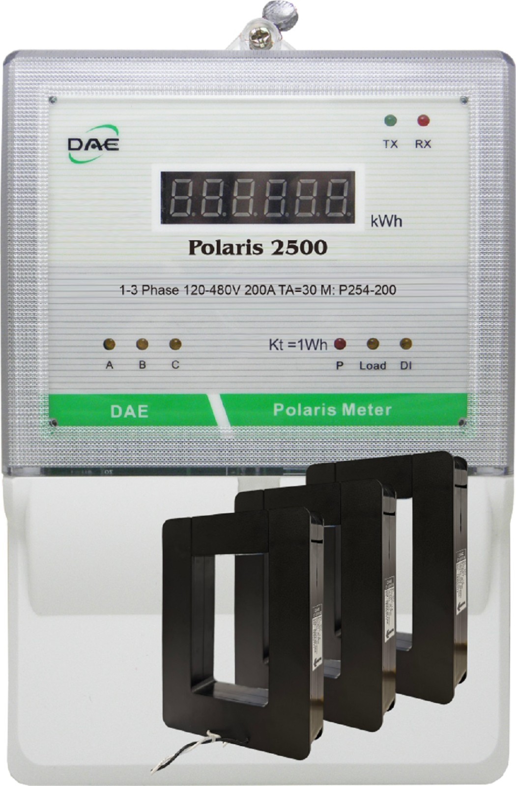 DAE P254-2000 KIT, UL 2000A kWh meter, 3P4W, 120-480V, RS485, 3 Split CTs