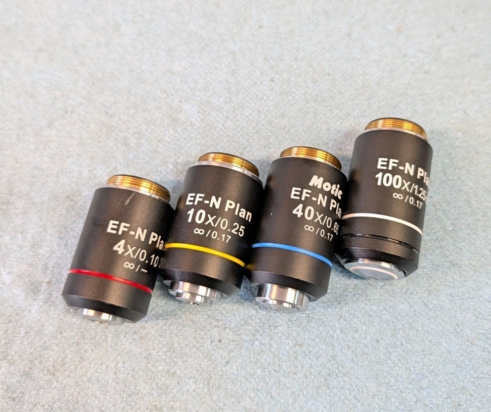 (4) Motic BA210 EF-N Plan 4x 10x 40x 100x Microscope Objectives BA Series