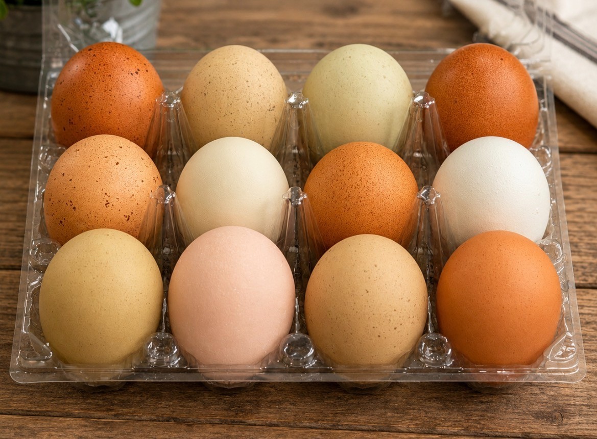 12 (+2 Extra) Easter - Olive Egger RAINBOW Chicken Hatching Eggs Mix Speckled