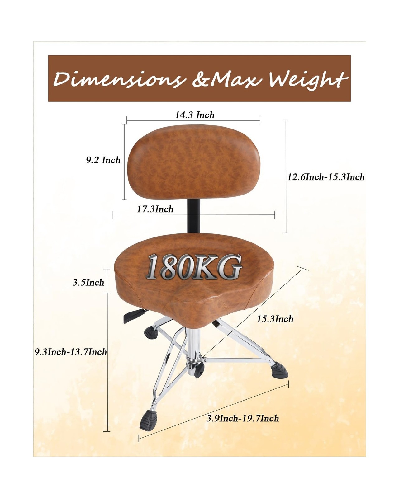 Drum Throne with Backrest – Height Adjustable Heavy Duty Saddle Drum Stool