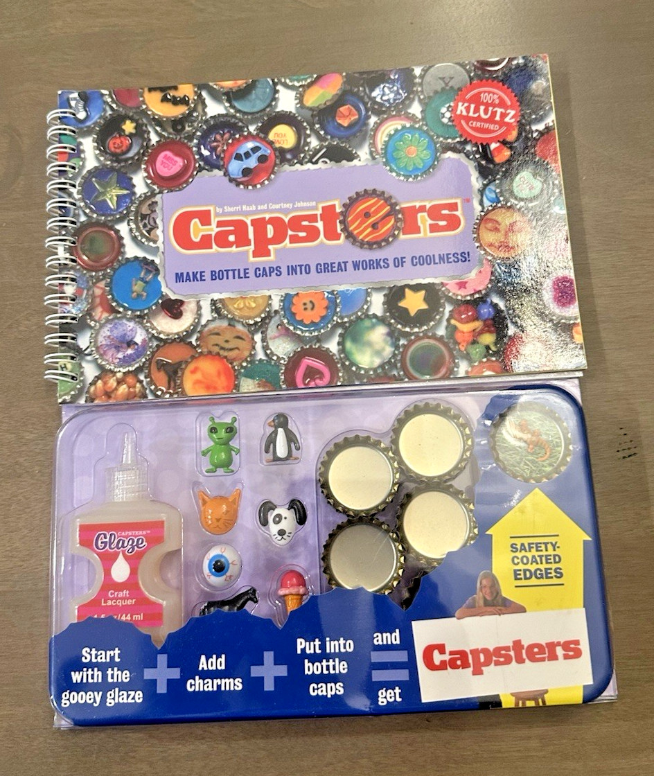 Vintage CAPSTERS  by KLUTZ Book Bottle Caps Punch -Out Art Plastic Charms NEW