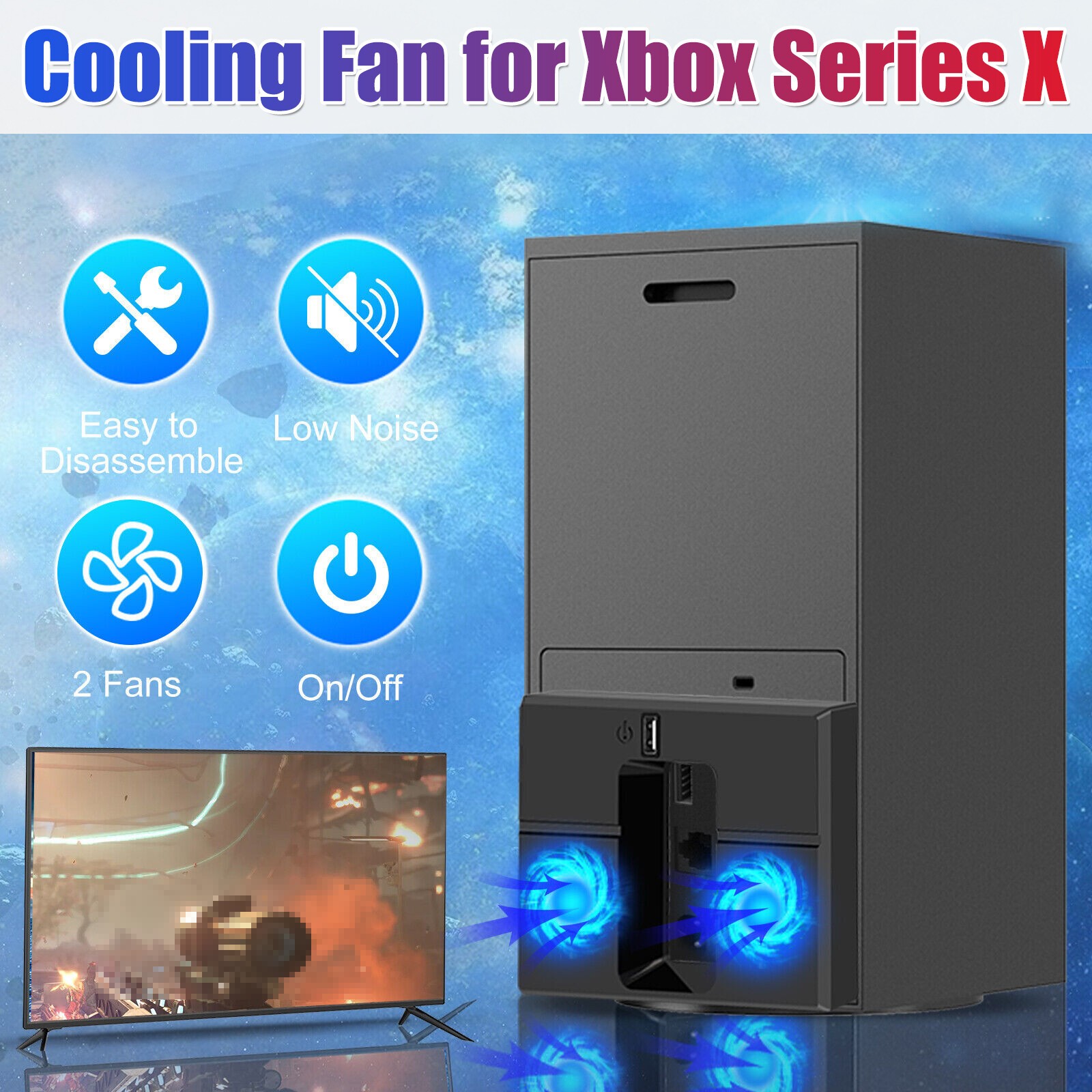 Vertical Stand Holder USB Cooling Fan Vented Dock For Xbox One X Console zz
