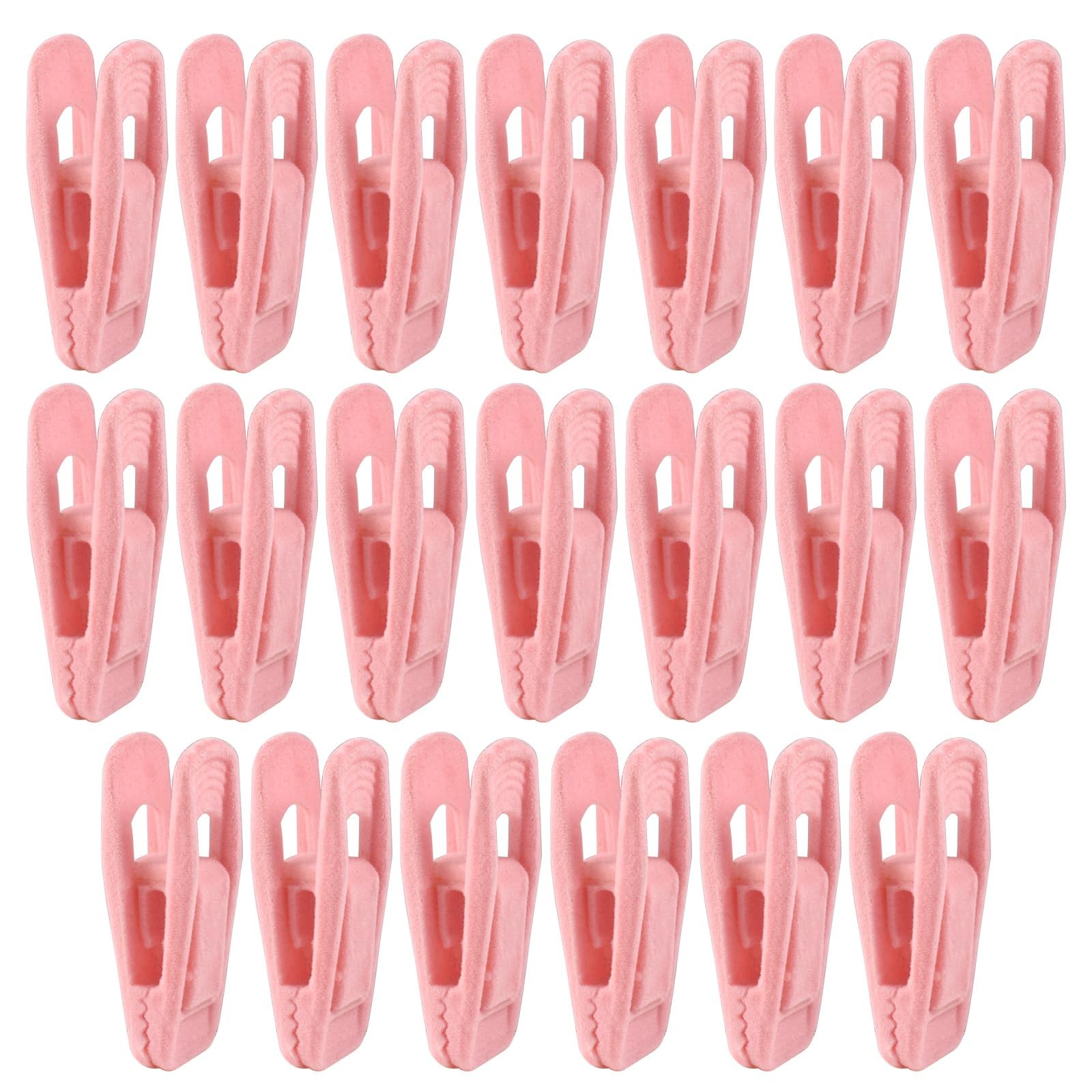 20 PCS Pink Velvet Hanger Clips Pants Strong Finger Flocked Thin Felt Hangers