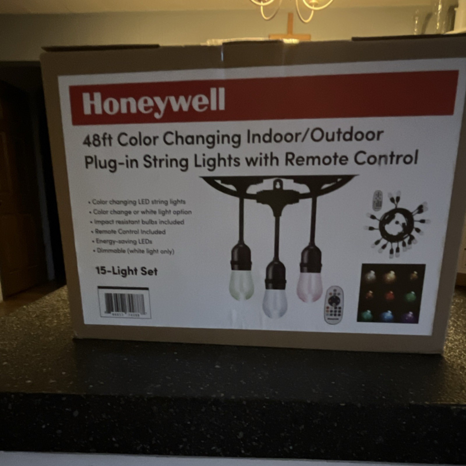 Honeywell LED Color Changing Plug-In String Lights 48ft 15-Light Remote