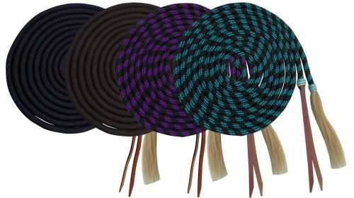MECATE REINS 23' Showman Braided Nylon with Horse Hair Tassel and Popper End