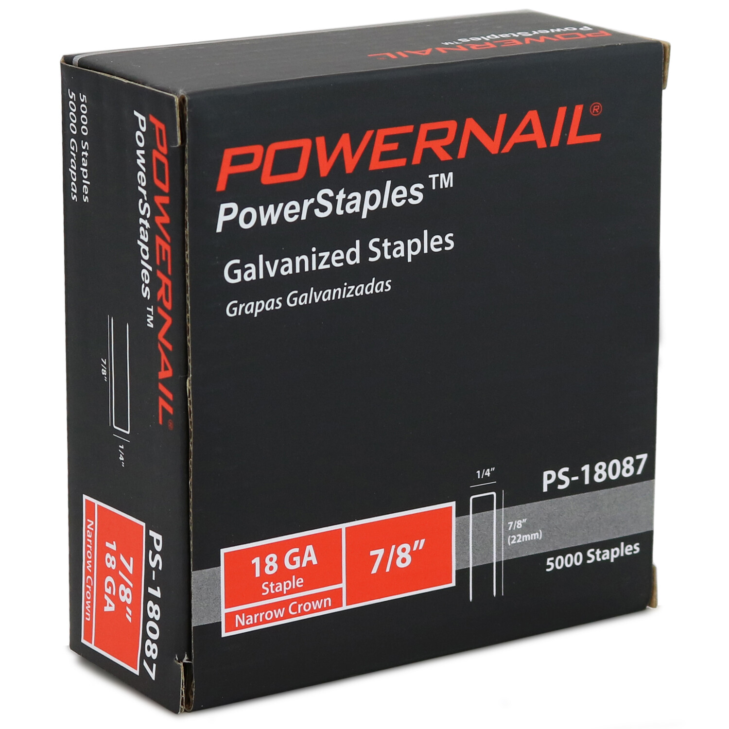 Powernail 18 Gauge 1/4 Inch Crown 7/8 Inch Length Narrow Crown Staple (5000ct)