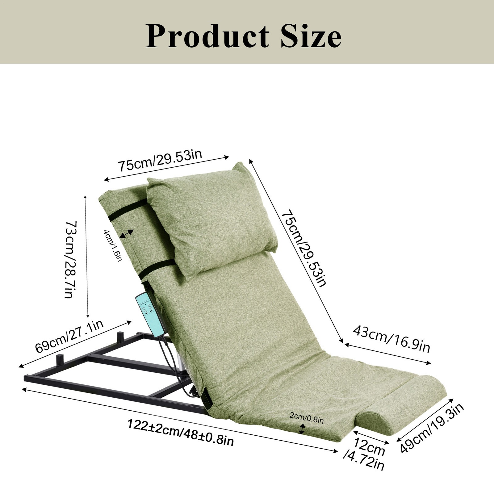 Electric Lifting Bed Backrest 2-80° Adjustable Back Rest Support For Elderly