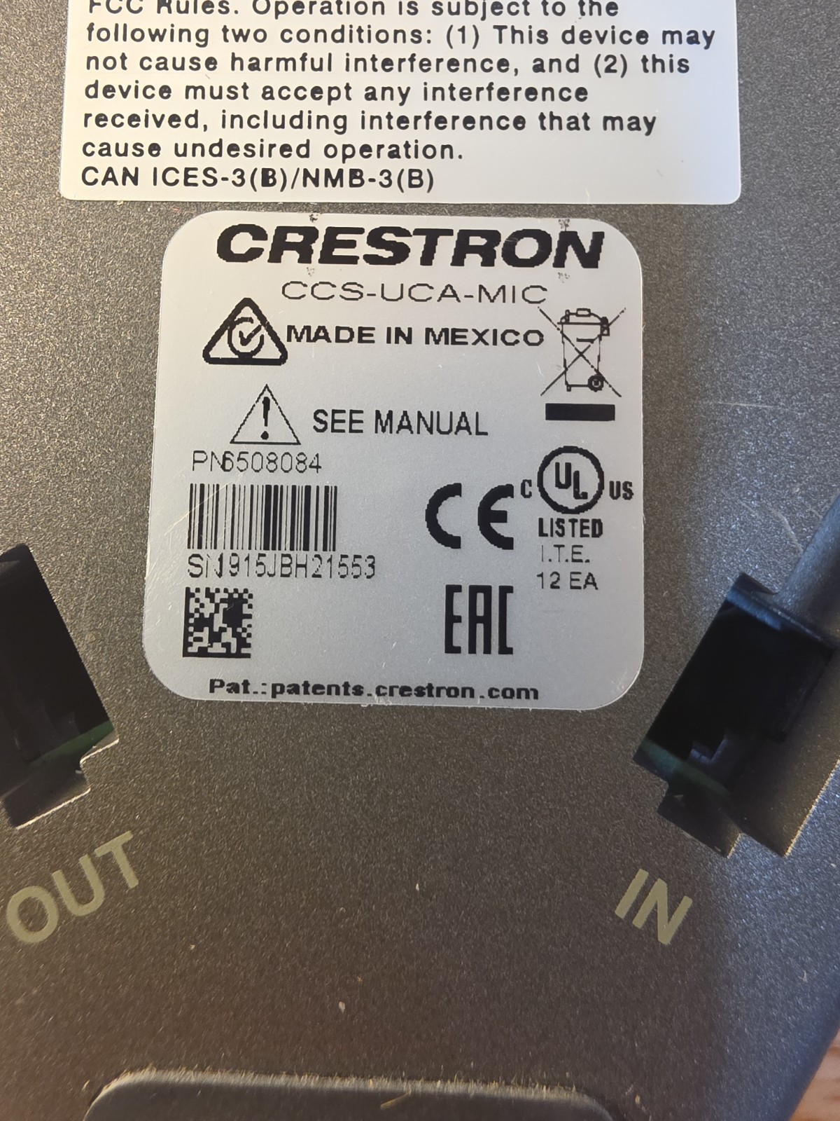 Crestron CCS-UCA-MIC Extension Microphone Pod for Flex Conference 6508084