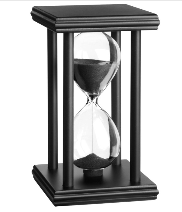 Reloj de arena decorativo 30 min con arena negra, ideal para escritorio