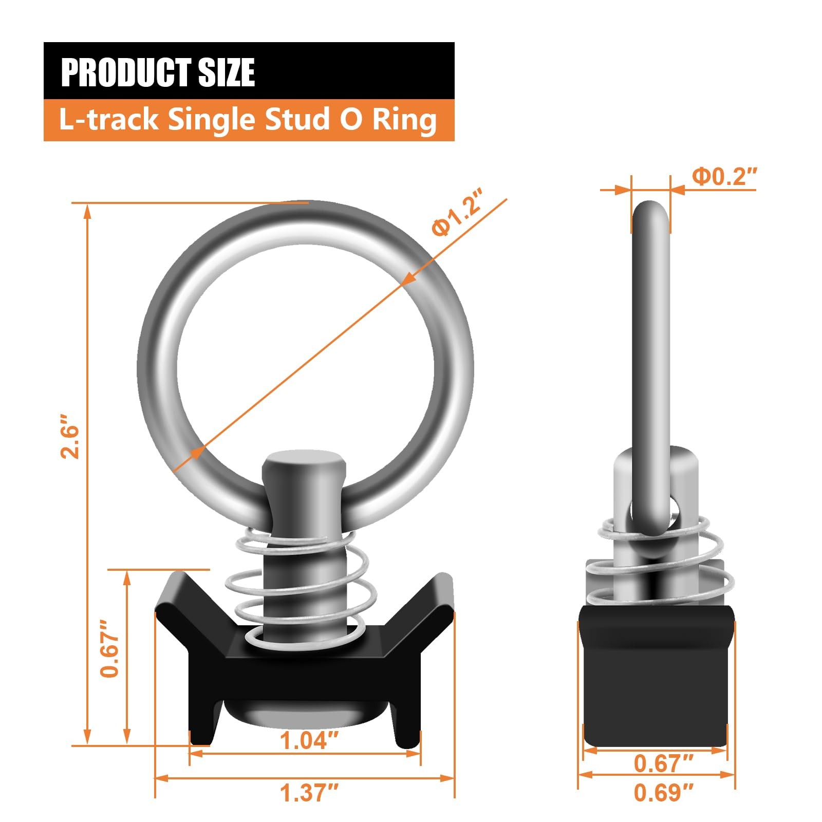 SALUINOKI 8Pack L Track Single Stud Fitting with Round Ring Black, 8SO, Black