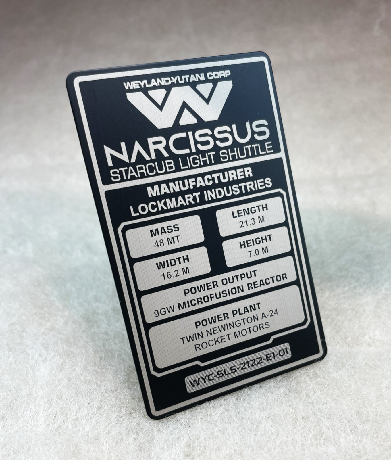 [Alien 1979] Narcissus Escape Shuttle Aluminium Etched Display Plaque.