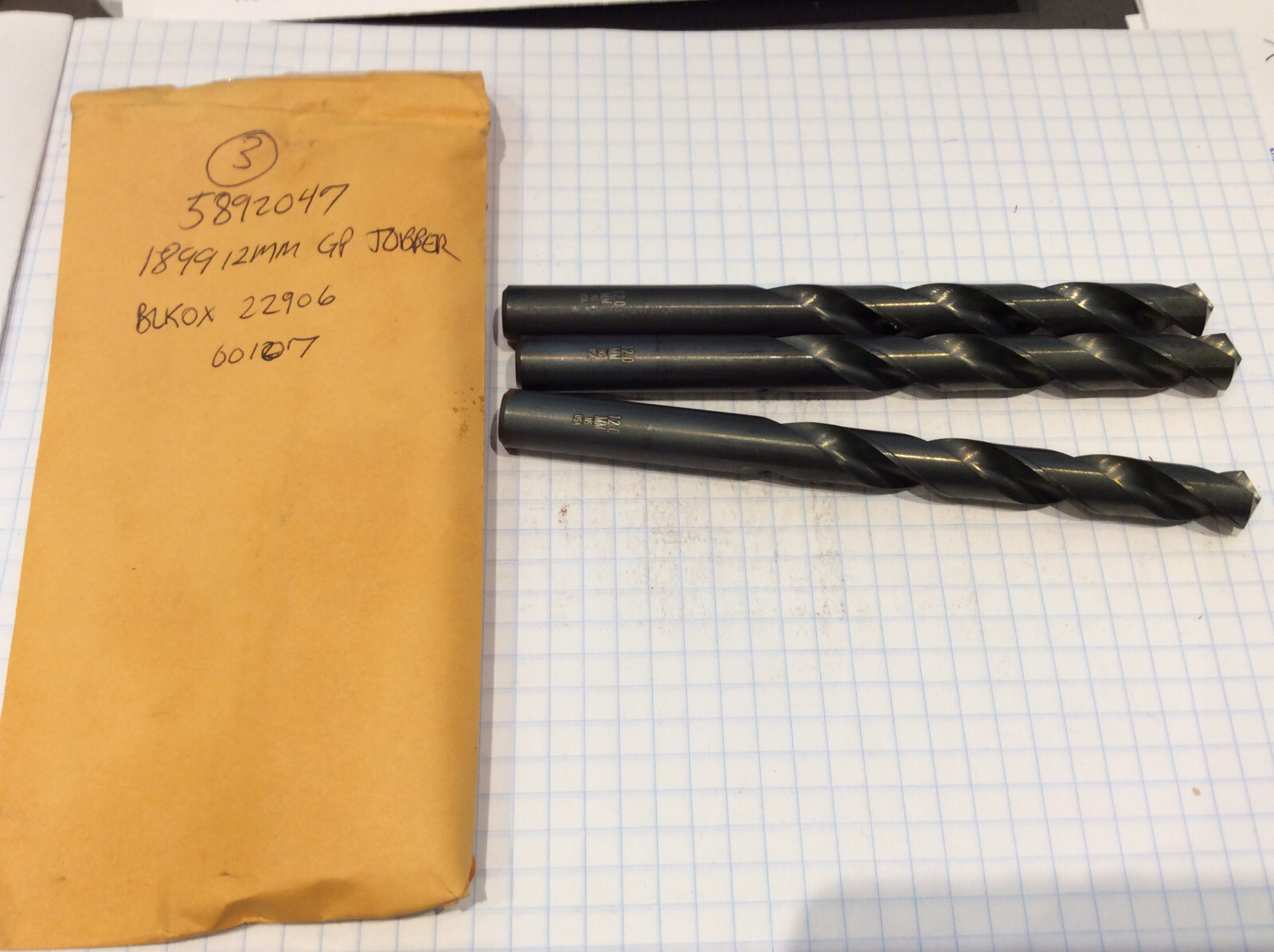 3 Pc USA Drill 12mm Jobber HSS Oxide New (720)