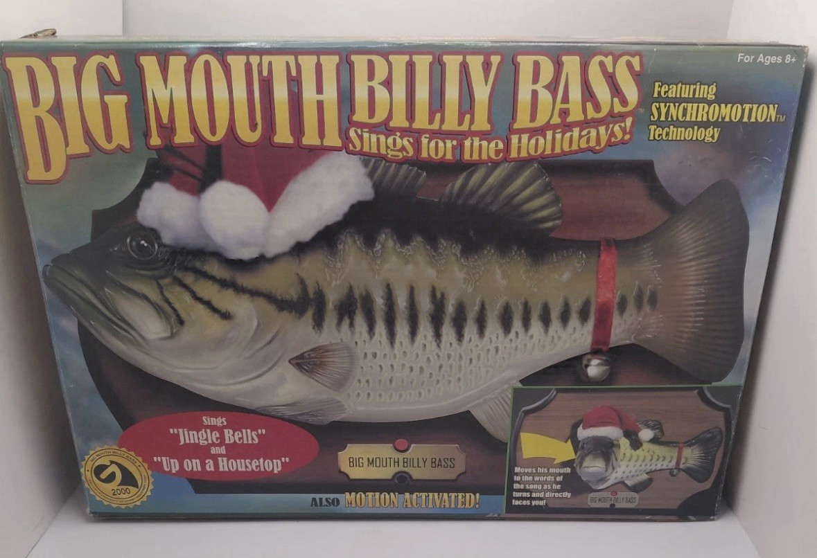 1998 Vtg Gemmy Big Mouth Billy Bass Singing Fish Santa Hat Christmas
