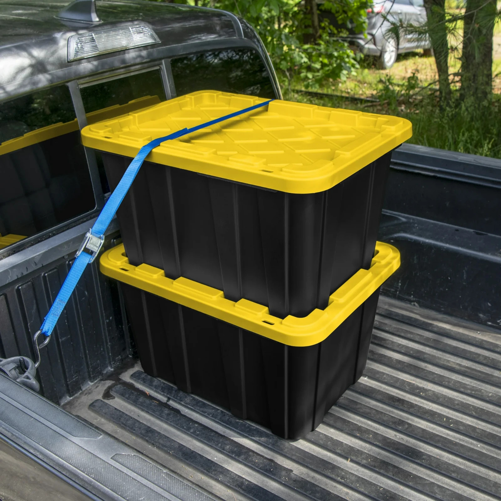 Sterilite 27 Gallon Durable Plastic Storage Tote - Black & Yellow (6 Pack)