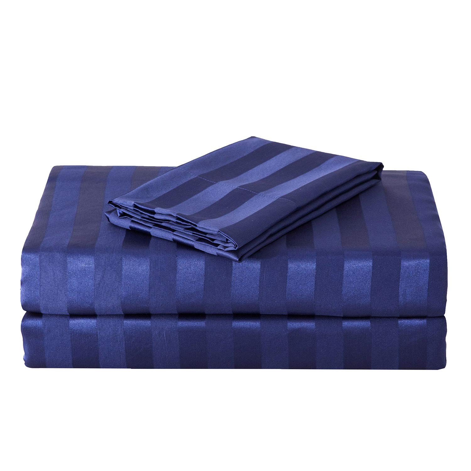 Satin-Silk Sheets Queen Size Bed Set, Navy Blue Soft Cooling Deep Pocket Queen