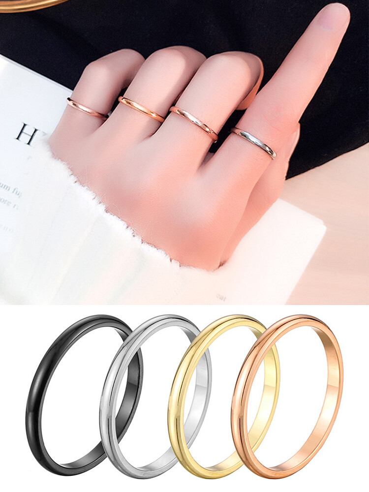 Stainless Steel Finger Ring Women Ring 2mm Couple Ring Circle Plain